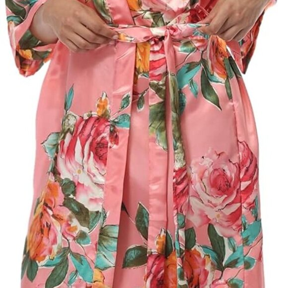 Women's Floral Kimono Robes Bridal Party Satin Long Length Bathrobes Silk Sleepw - Picture 3 of 6
